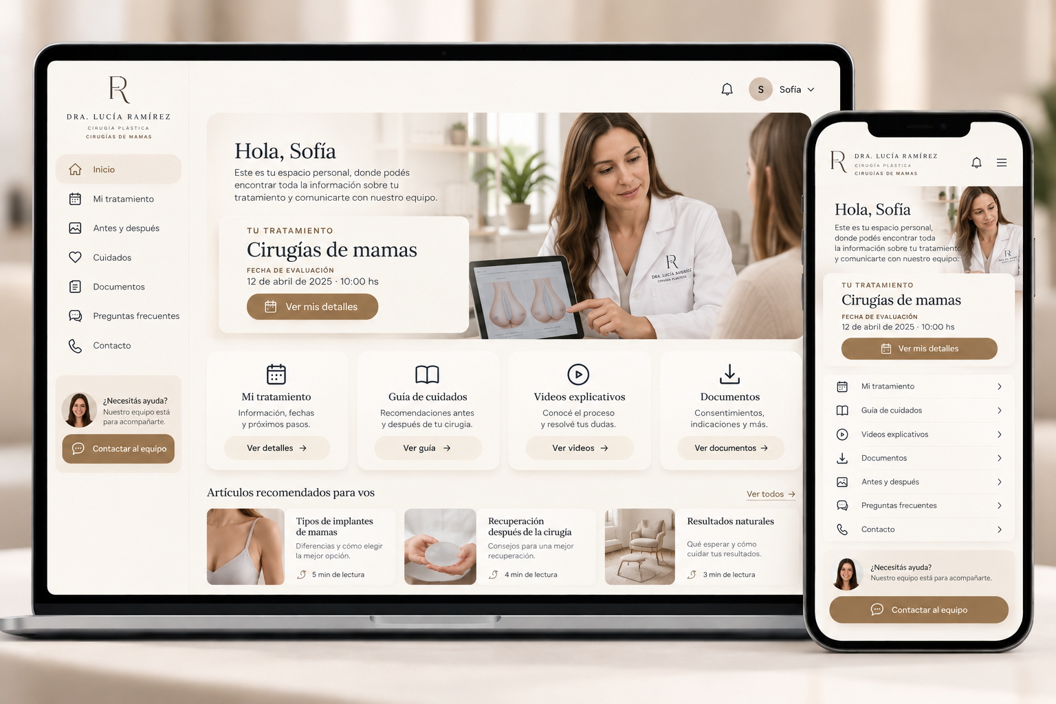 Visualización de la plataforma de Experiencia Digital del Paciente en computadora y celular